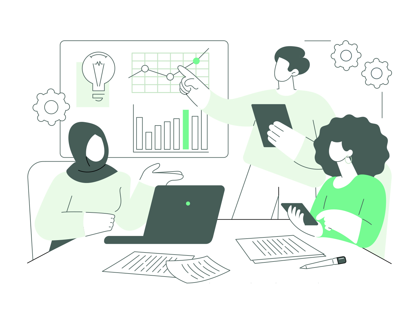 illustration of three people in a business meeting